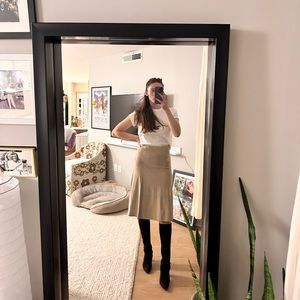 Theory 100% Suede Leather Cream Midi Skirt Size 2